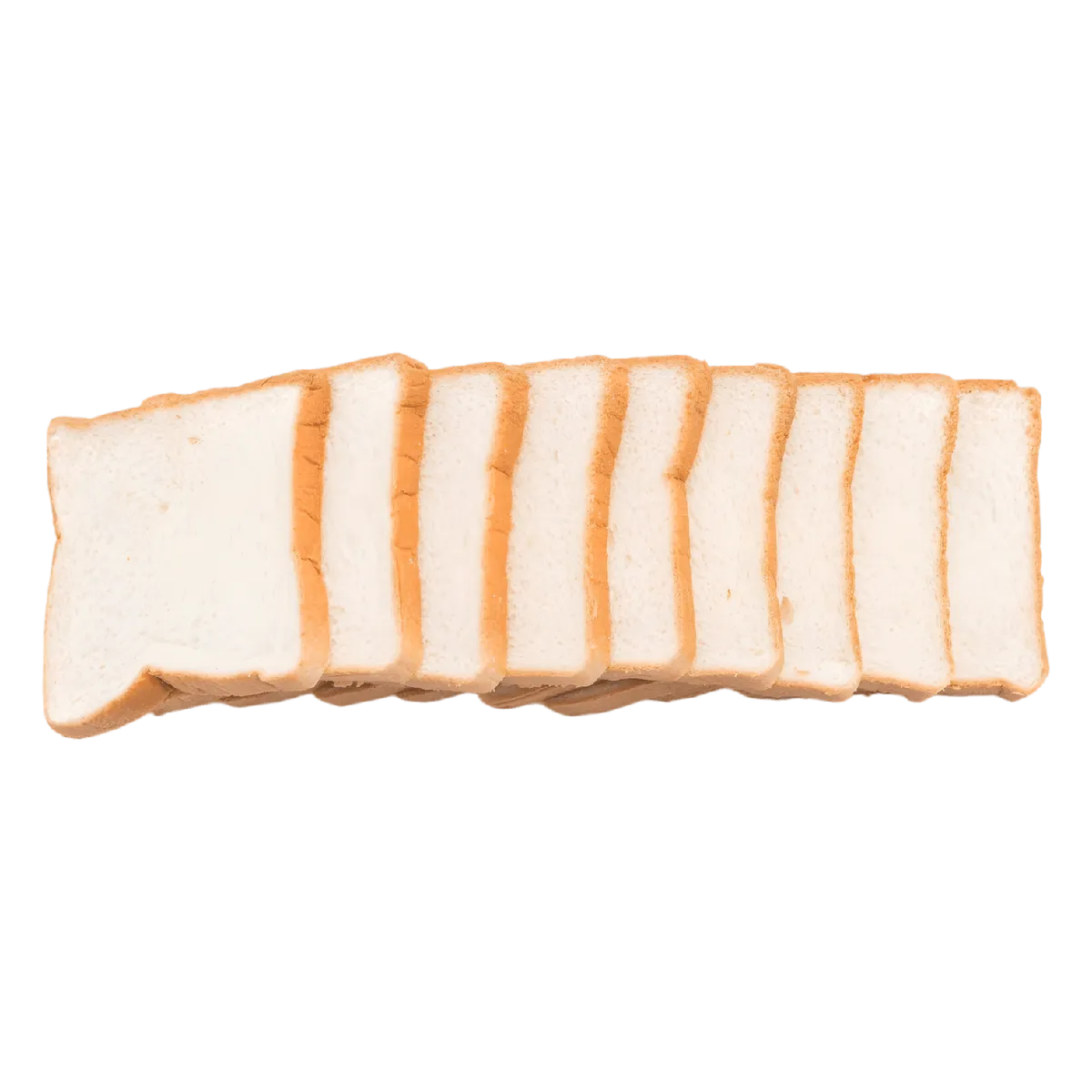 Tranches de pain de mie blanc Rochambeau alignées, parfaites pour toasts et sandwichs en boulangerie ou usage quotidien.