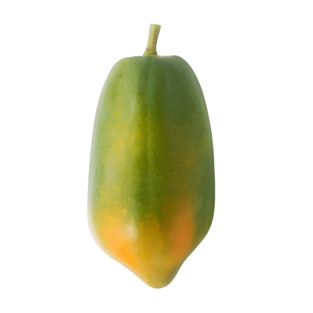 Papaye Formosa entière, peau verte avec teinte orangée, fruit frais exotique à chair juteuse, idéale pour smoothies et desserts tropicaux.