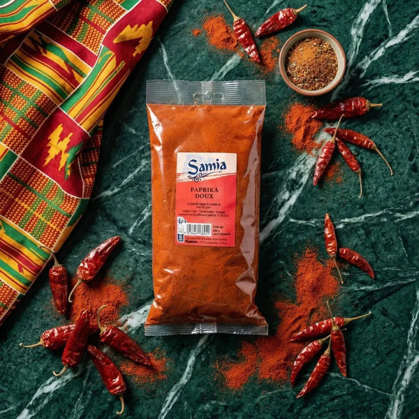 Paprika doux SAMIA en sachet, piments rouges séchés.