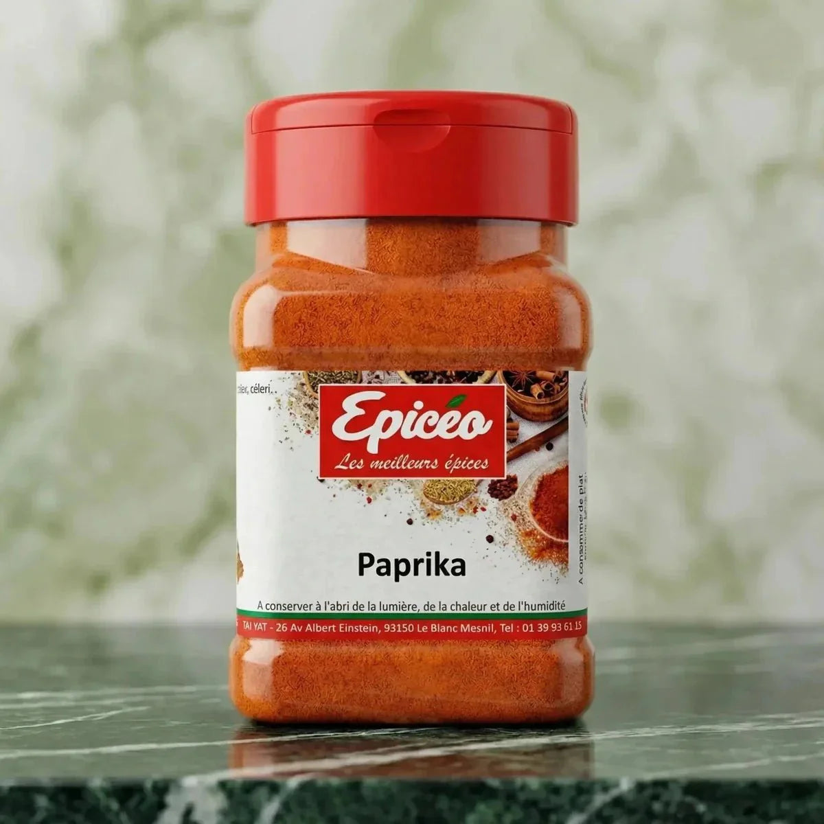 Paprika EPICÉO en pot marbré. La marque et le nom du produit sont lisibles sur l'étiquette.