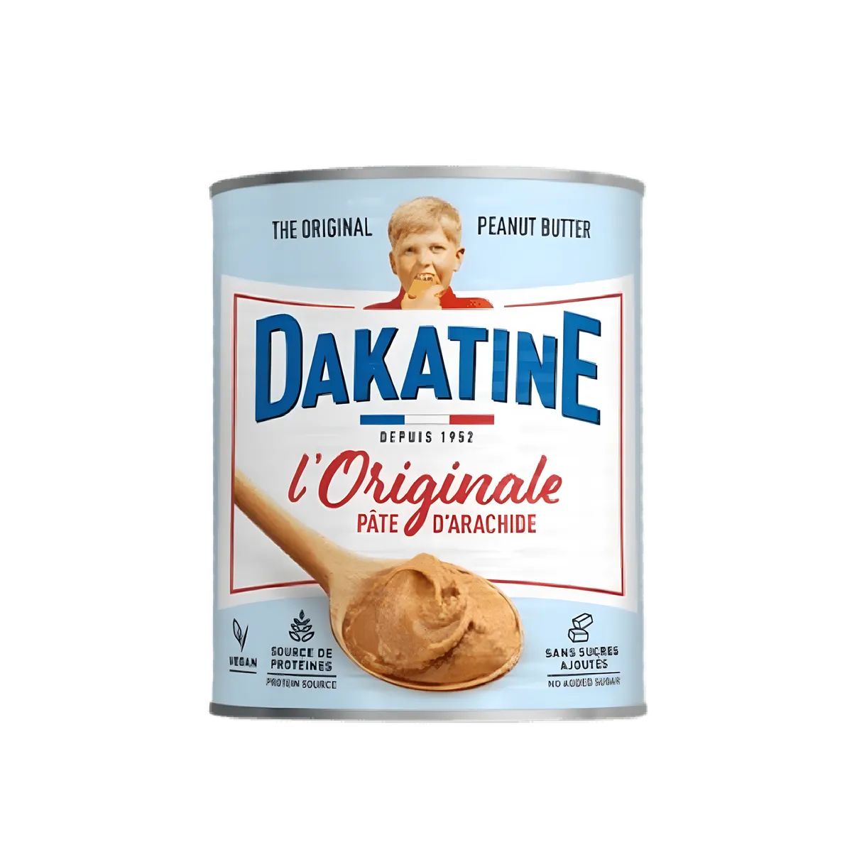 Boîte de pâte d'arachide DAKATINE - Goût riche et polyvalent, source de protéines, sans sucres ajoutés, idéale pour tartines et recettes sucrées.
