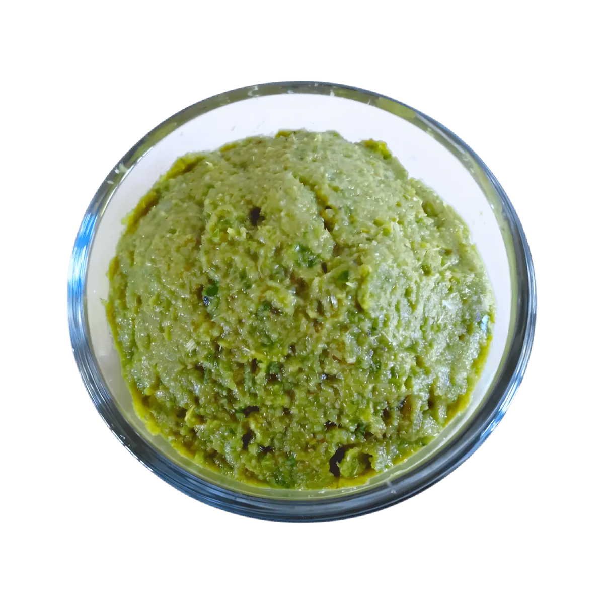 Pâte de curry vert MAE PLOY dans un bol en verre, texture épaisse et couleur vive, parfaite pour rehausser currys, soupes et marinades.