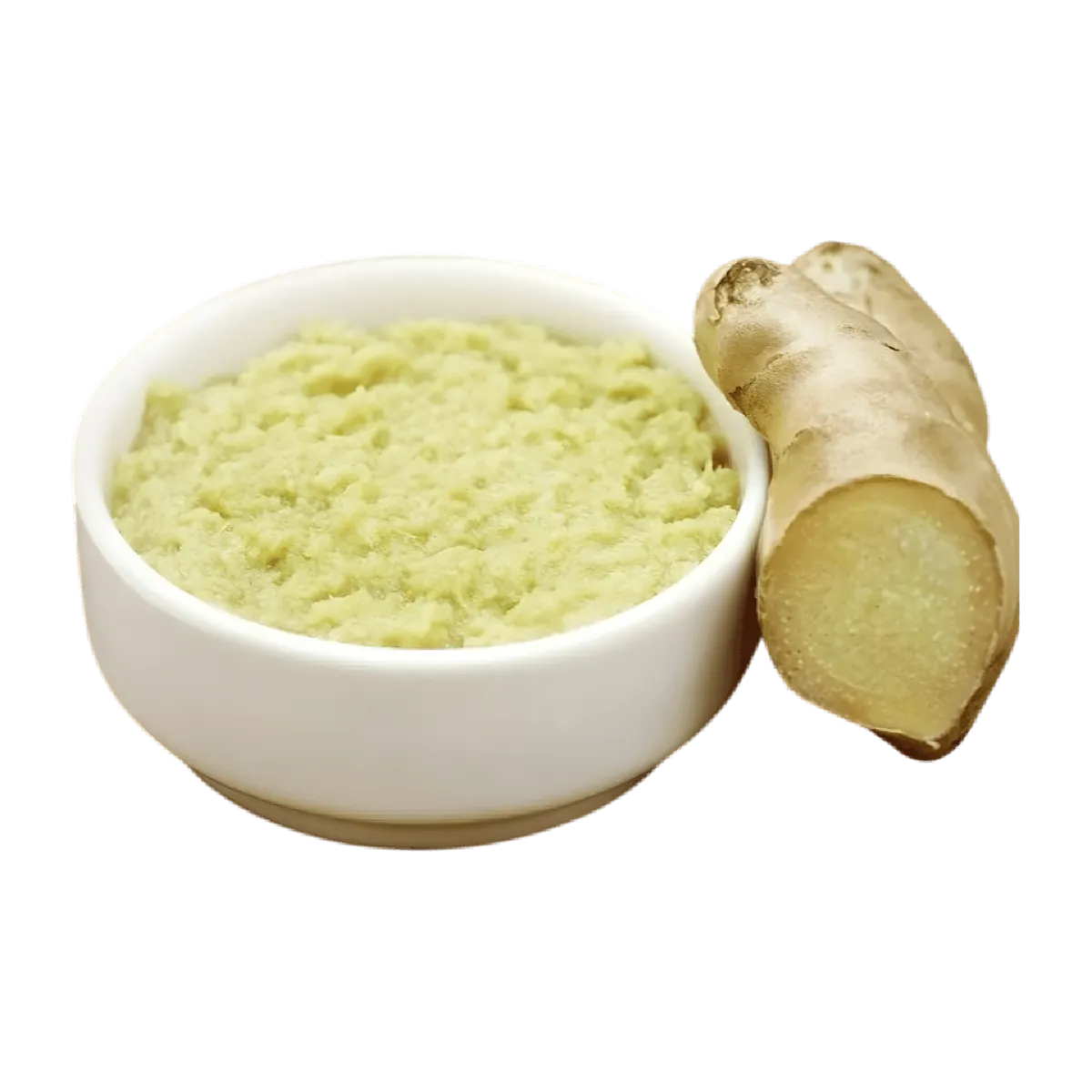 Bol de pâte de gingembre et ail SHAMA avec racine de gingembre fraîche, parfait pour assaisonner sauces et plats cuisinés. Texture lisse et piquante.