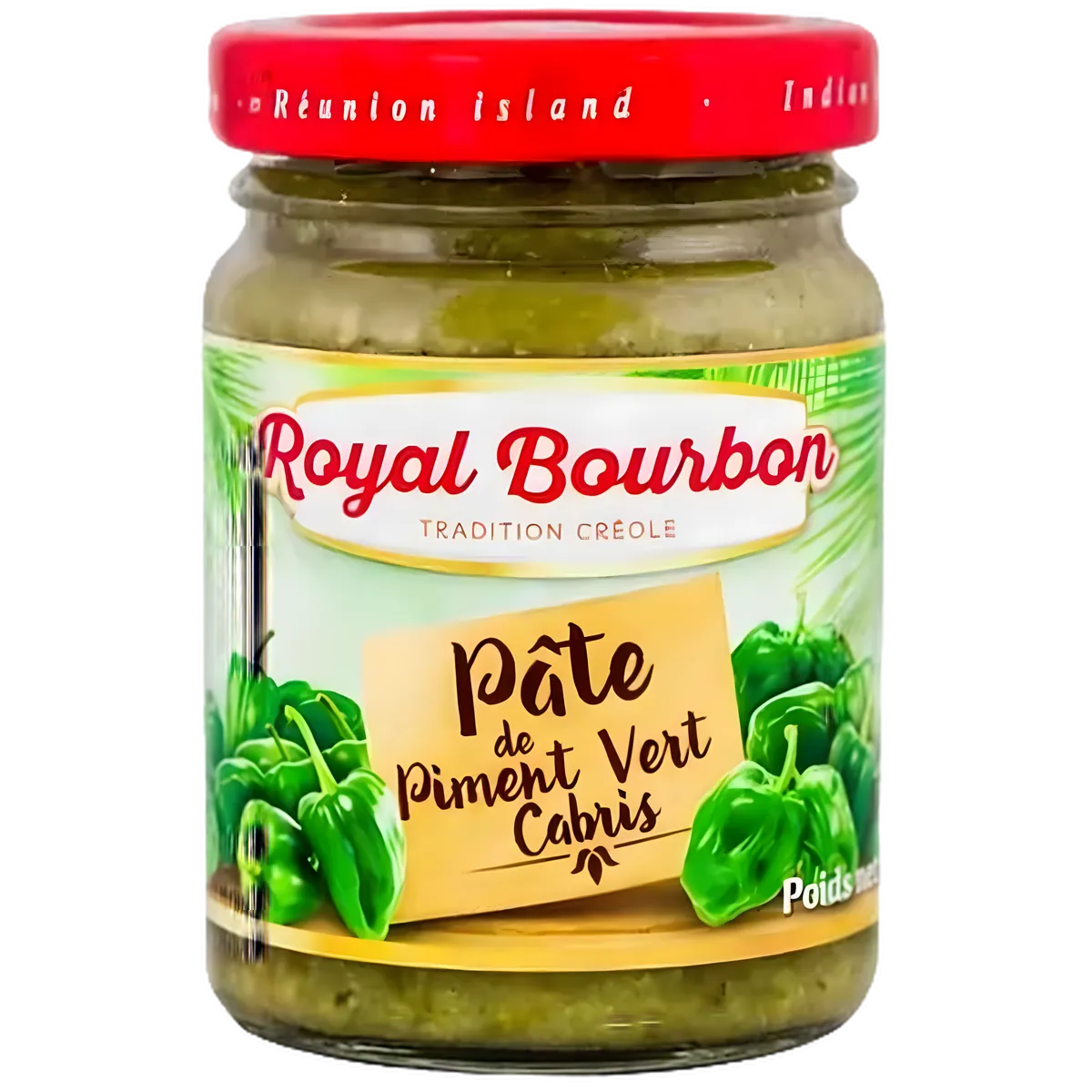 Pâte de piment cabris vert - Royal Bourbon, condiment piquant créole en bocal, idéal pour relever sauces et plats traditionnels.
