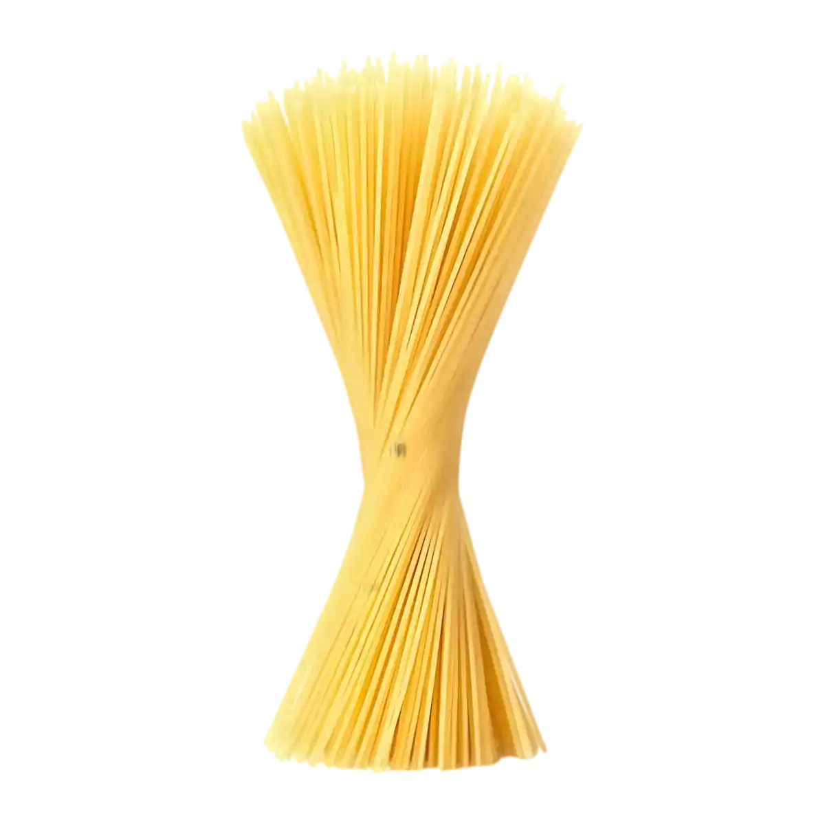 Faisceau de spaghetti n°3 SAMIA cru, noué au centre, illustrant la texture ferme et la qualité des pâtes à base de blé dur.