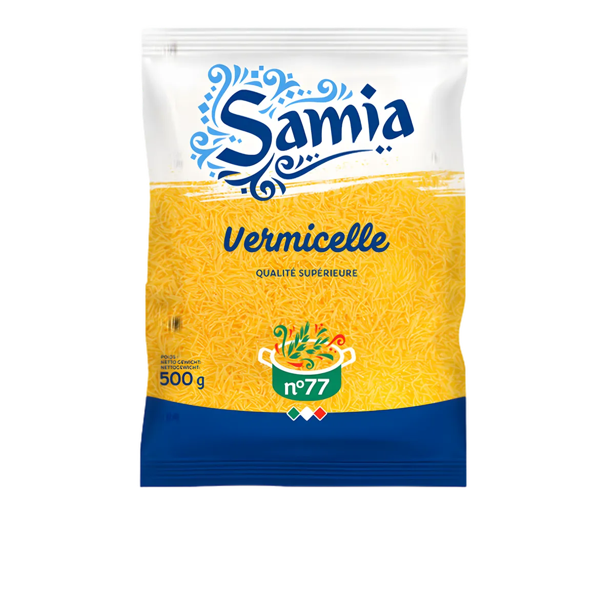Pâtes vermicelles n°77 SAMIA 500g en sachet, qualité supérieure, parfaites pour soupes et plats variés - ÉPICERIE SALÉE - NKOSI.