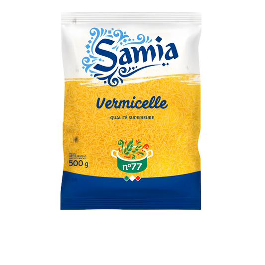 Pâtes vermicelles n°77 SAMIA 500g en sachet, qualité supérieure, parfaites pour soupes et plats variés - ÉPICERIE SALÉE - NKOSI.