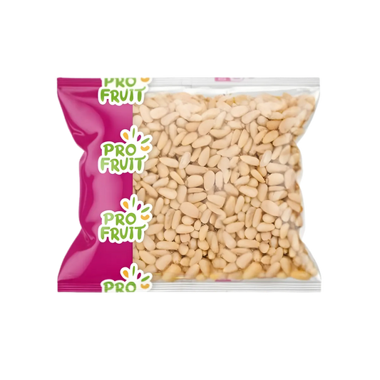 Pignons de pin PROFRUIT en sachet transparent avec étiquette rose, FRUITS / LÉGUME / PLANTE SEC - NKOSI, graines comestibles prêtes à l'emploi.