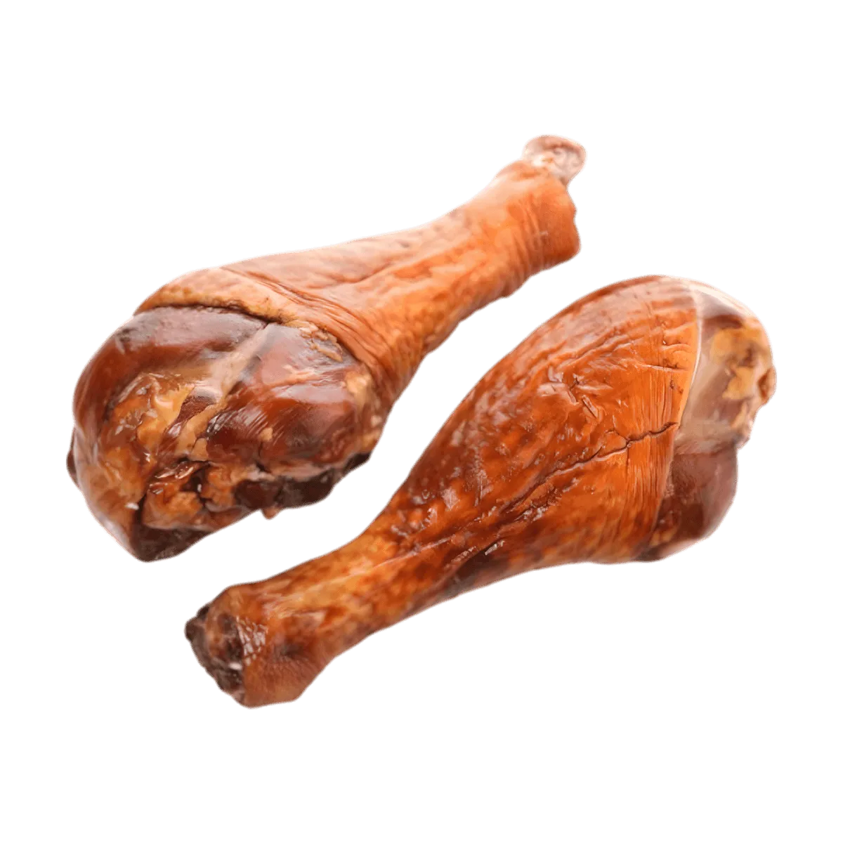 Deux pilons de dinde fumée - VOLAILLE - NKOSI, viande savoureuse et fumée naturellement, parfaite pour recettes gourmandes et traditionnelles.