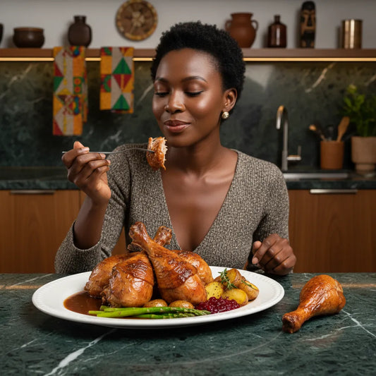 Assiette de pilons de dinde fumée servis avec légumes, dégustés à table. Recette gourmande mettant en valeur la volaille fumée.