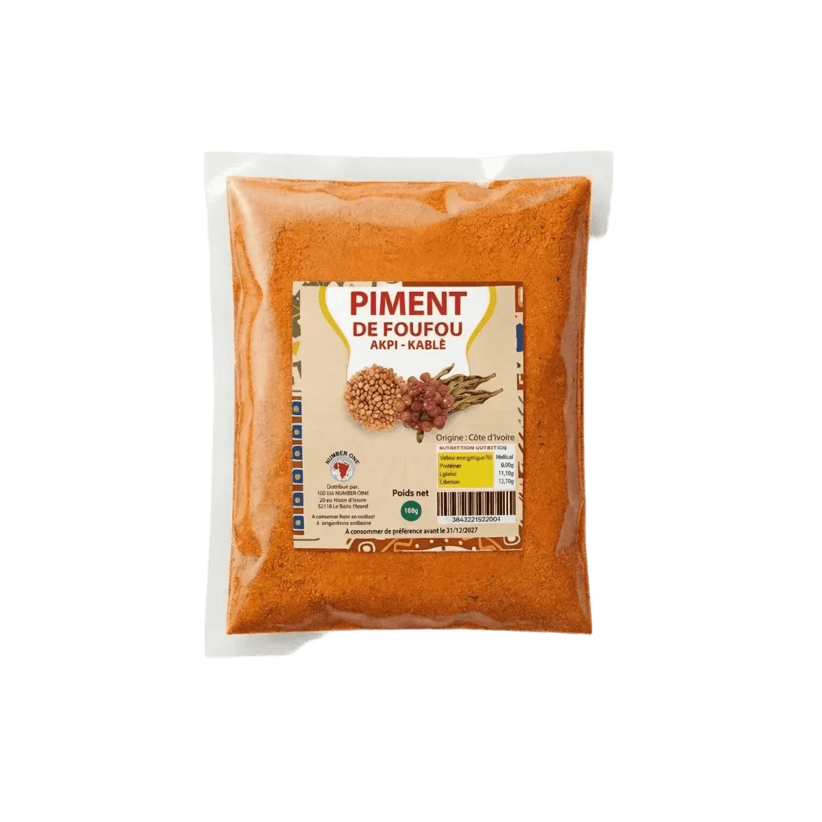 Beutel mit Akpi-Kablè NUMBER ONE Foufou-Chili, Gewürz, das in der afrikanischen Küche verwendet wird.