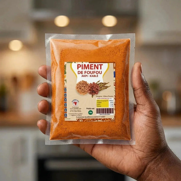 Akpi-Kablè Foufou-Chili von NUMBER ONE, präsentiert in einem transparenten Beutel.