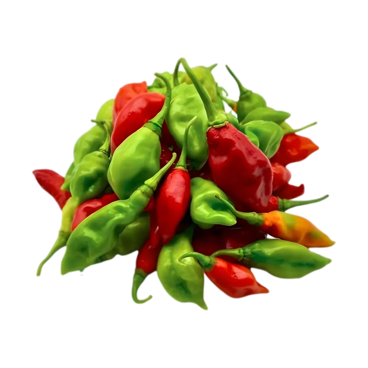 Tas de piments végétariens rouges et verts frais, variété douce idéale pour plats exotiques et cuisine végétarienne sans piquant.