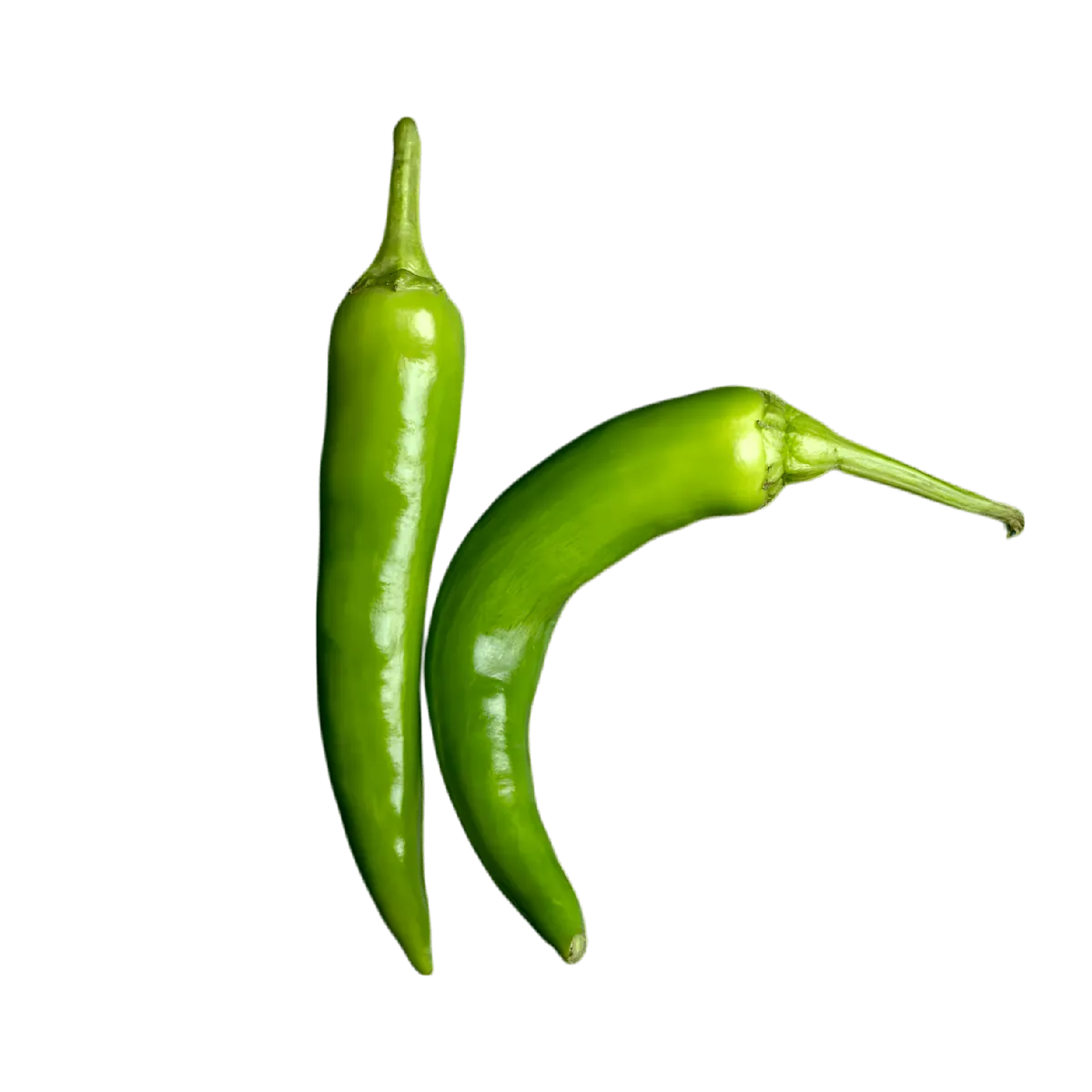 Deux piments verts doux frais, parfaits pour enrichir salades, sauces et plats. Ingrédient sucré et doux pour cuisine simple et savoureuse.