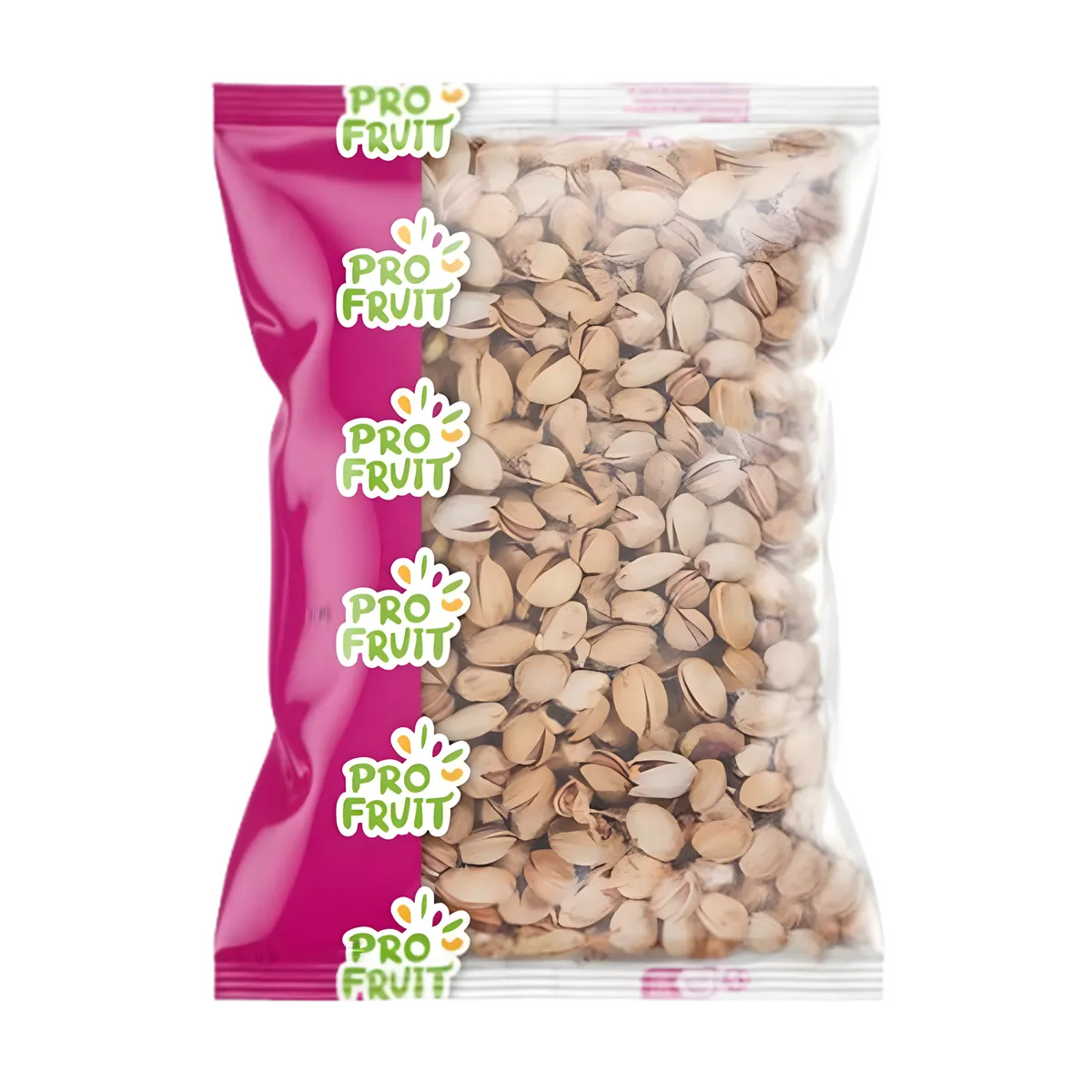 Pistaches grillées salées PROFRUIT en sachet transparent avec étiquette rose, catégorie FRUITS / LÉGUME / PLANTE SEC - NKOSI, collation croquante.