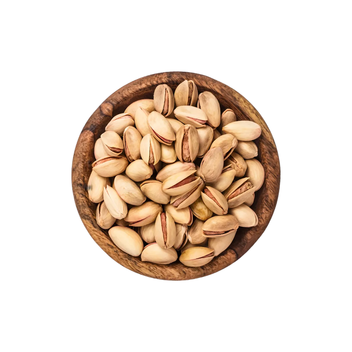 Bol en bois rempli de pistaches grillées salées PROFRUIT, produit sec naturel idéal en collation ou en garniture - FRUITS / LÉGUME / PLANTE SEC - NKOSI.