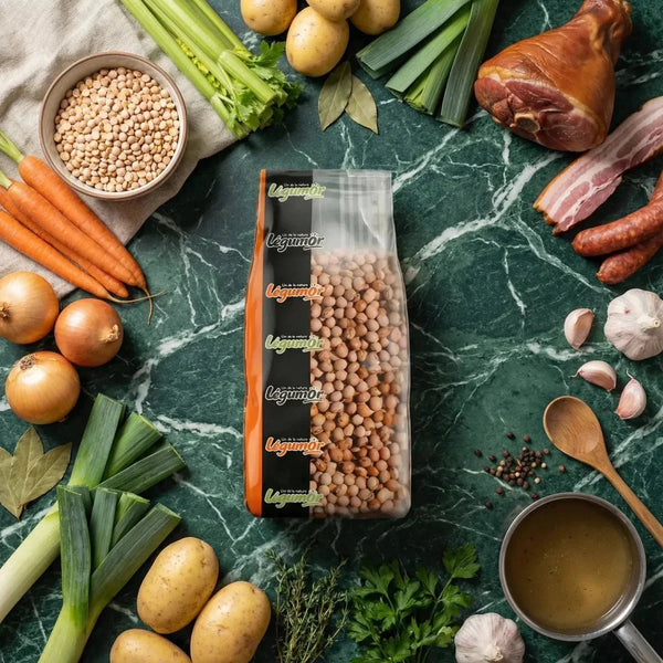 Pois d'Angole LEGUMOR 1kg. Nature morte culinaire avec ingrédients pour une soupe.