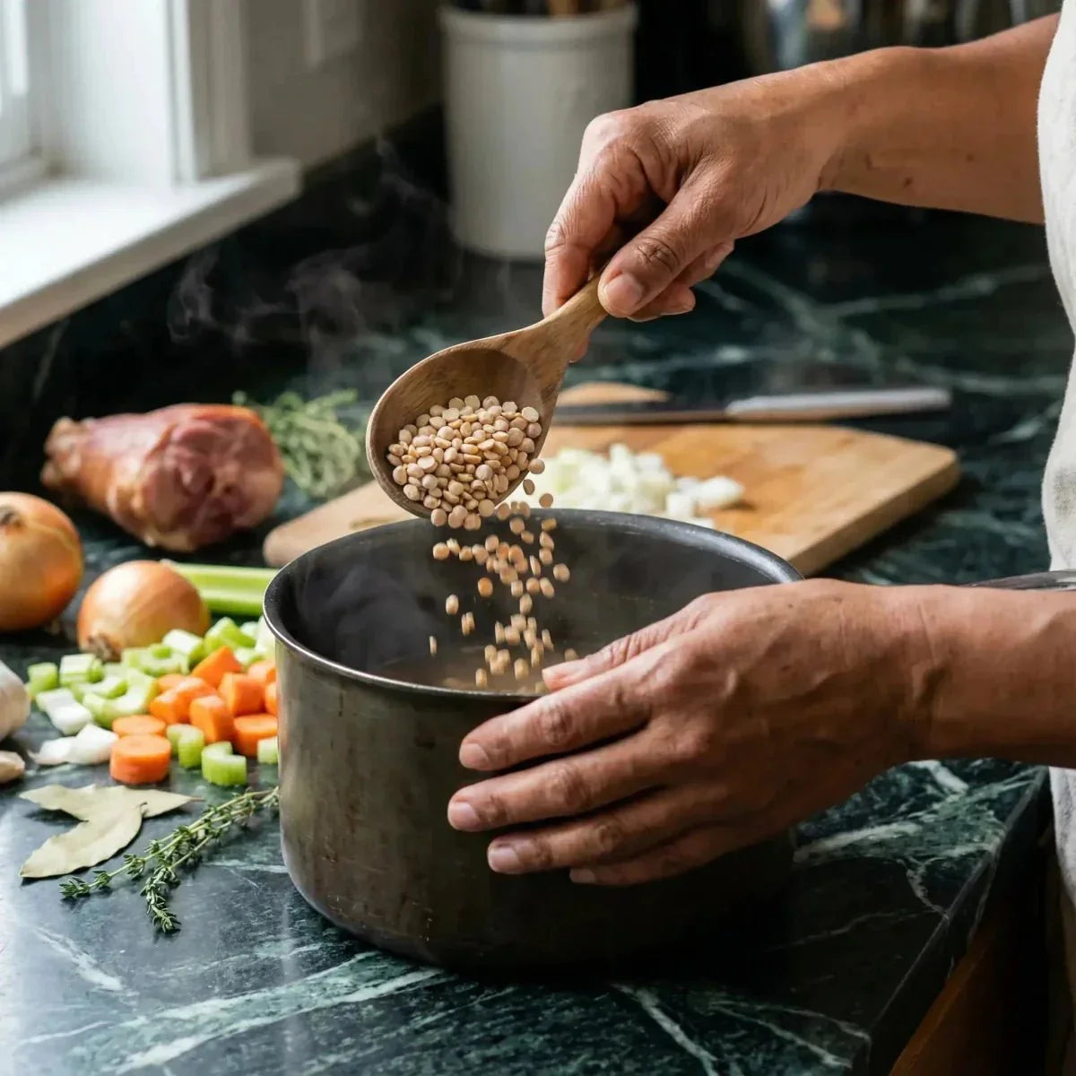 LEGUMOR: Piselli d'Angola. Preparazione di una zuppa con verdure e legumi.