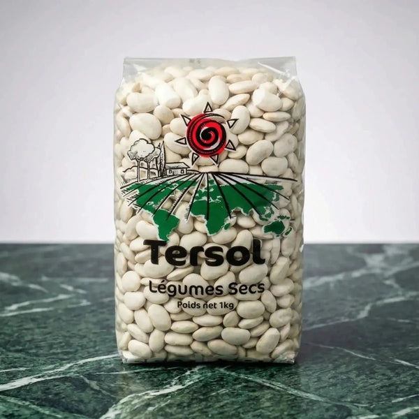 Gros haricots blancs secs de la marque TERSOL, en emballage plastique transparent.