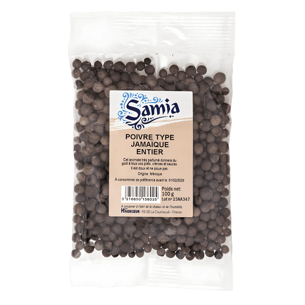Poivre entier type Jamaïque SAMIA en sachet de 100g, épice aux arômes boisés idéale pour plats salés et sucrés - ÉPICERIE SALÉE - NKOSI.