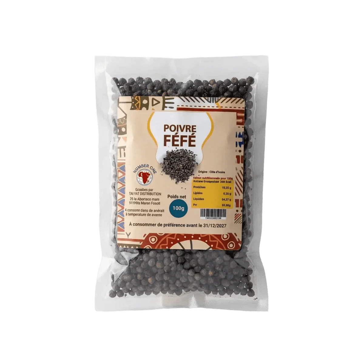 Sachet de poivre Fefe NUMBER ONE, 100g. Condiment, produit d'épicerie fine.