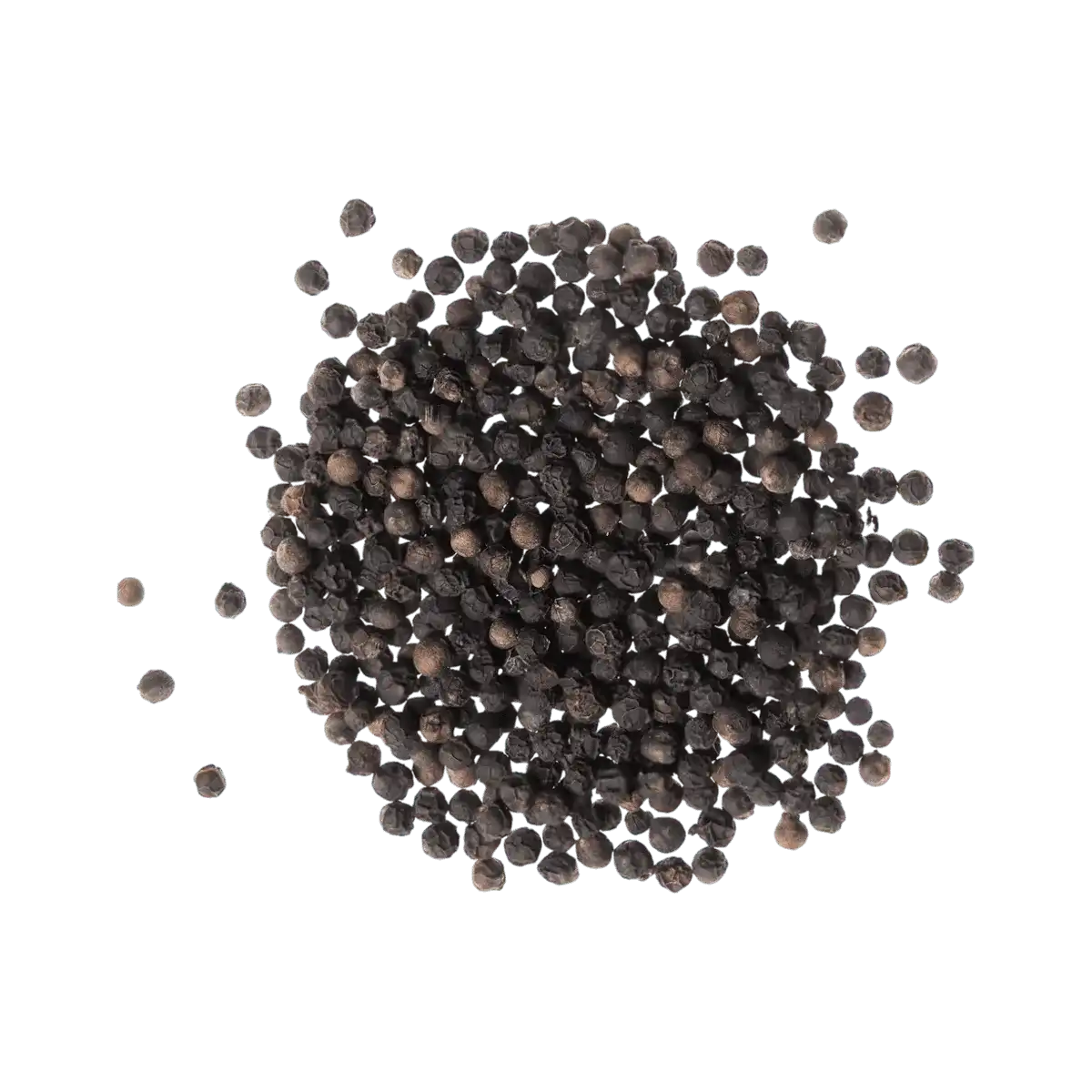 Grains de poivre noir entier SAMIA en gros plan, parfaits pour moudre ou infuser dans vos plats salés pour une saveur intense et authentique.