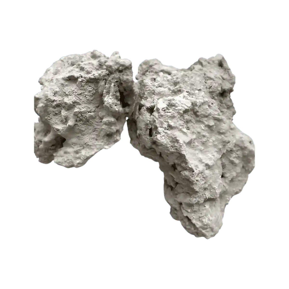 Deux morceaux de potasse brute, ingrédient alcalin utilisé dans la cuisine africaine pour améliorer la texture des plats traditionnels.