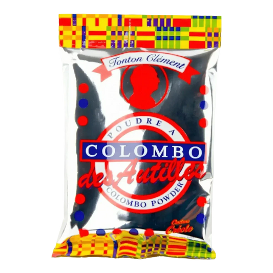 Poudre de colombo Tonton Clément en sachet, épice créole dans son emballage coloré.