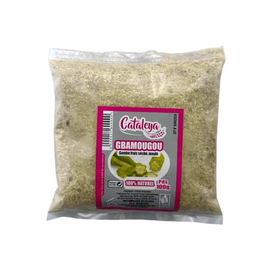 Poudre de gombo frais / Gbamougou 100% naturel en sachet de 100g, idéale pour épaissir sauces et soupes. Épicerie salée - NKOSI.