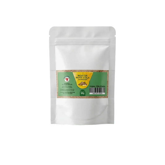 Bolsa blanca de polvo de cola pequeña de la marca TON YAT DISTRIBUTION, sobre fondo verde liso.