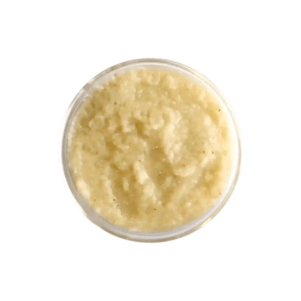 Polpa d'aglio venduta in confezione da SOKOD'AIL, consistenza densa e aspetto leggermente granuloso.