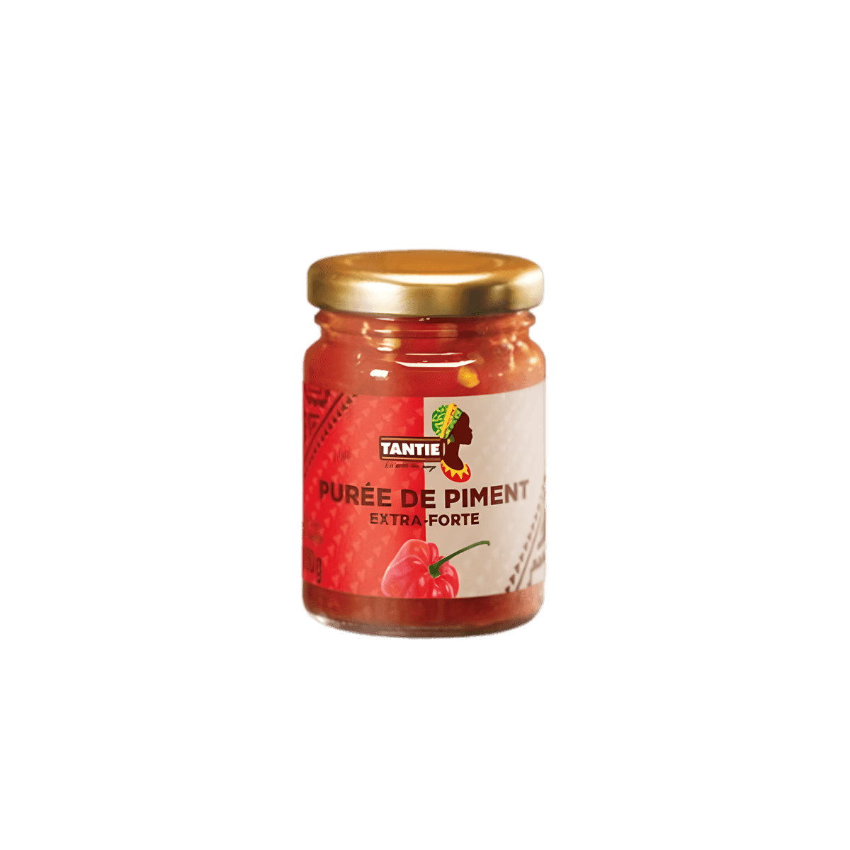 Purée de piments forte TANTIE en bocal en verre avec couvercle doré, condiment piquant de l'épicerie salée NKOSI, parfait pour relever les plats.