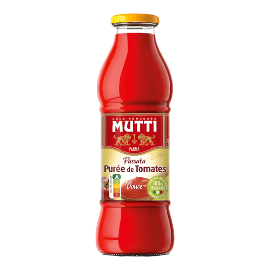 Bouteille de purée de tomate MUTTI - Saveur Authentique, texture lisse et douce, idéale pour sauces et plats mijotés. Épicerie salée premium.
