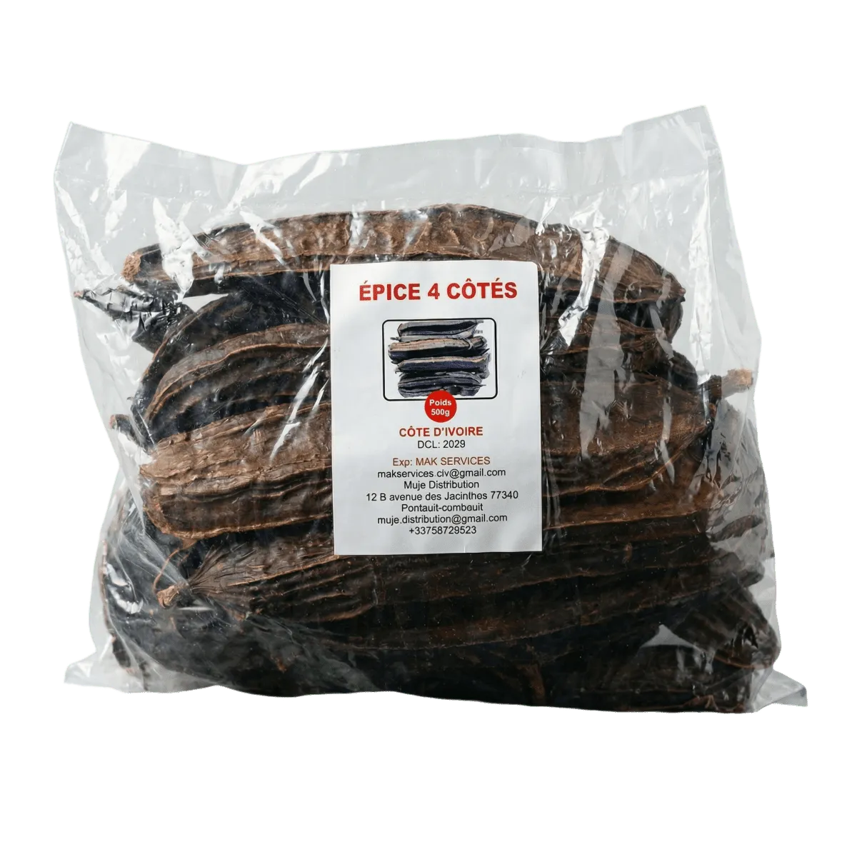 Epice 4 côtés de Muje Distribution en sachet plastique. Epices entières côte d'ivoire.