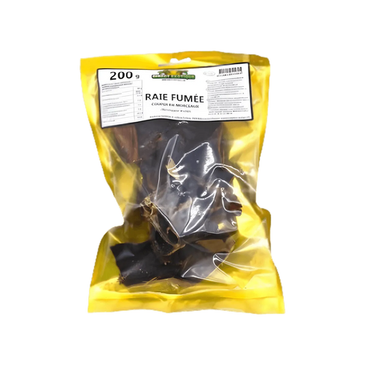 Raie fumée - POISSON - NKOSI en sachet de 200g sous vide, produit de la mer prêt à consommer, idéal pour recettes gastronomiques.