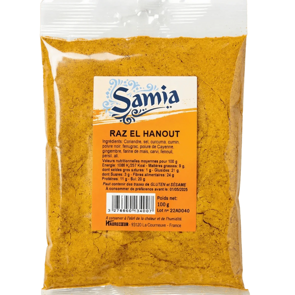 Sachet de Raz el Hanout Samia rempli d'épices.