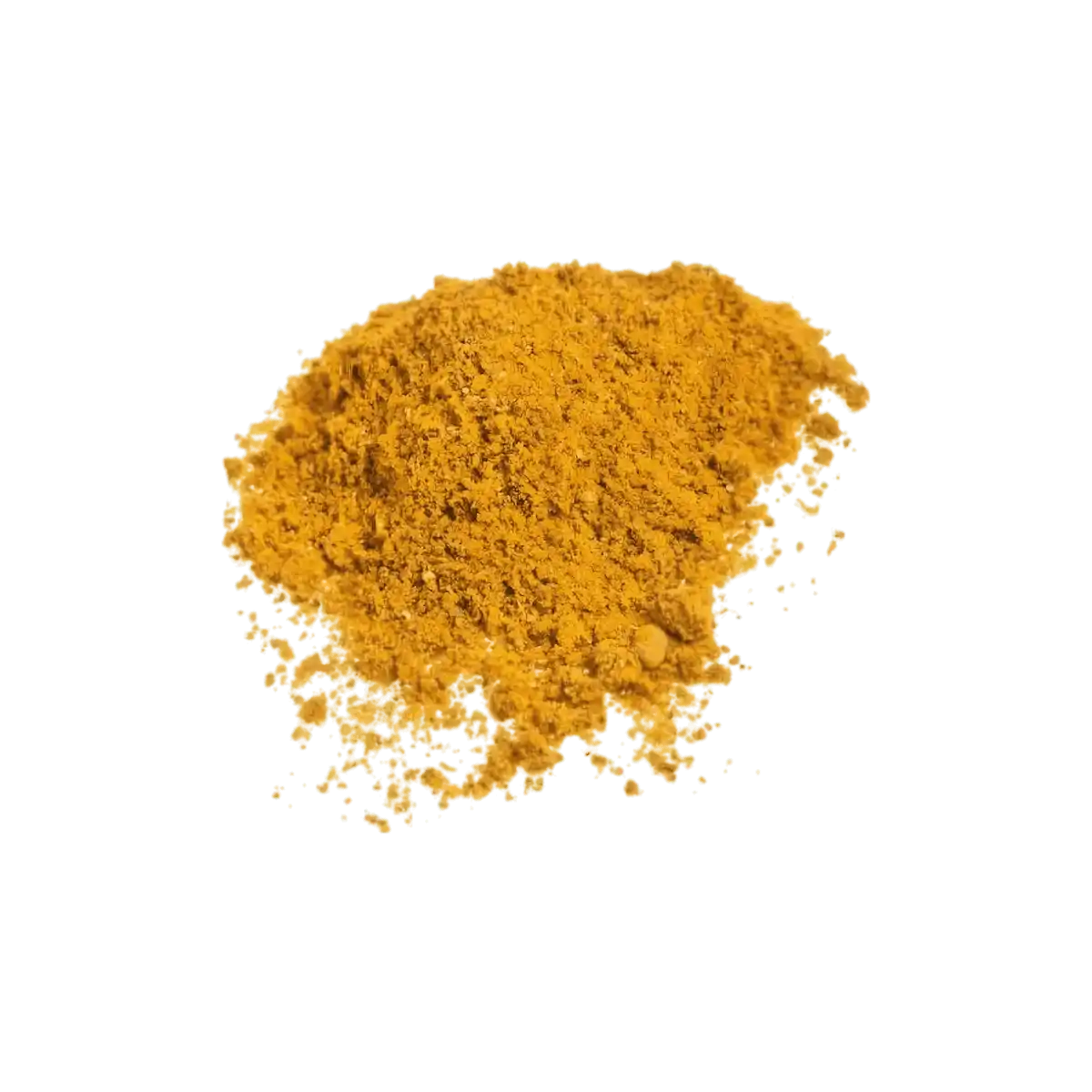 Poudre de Raz el Hanout SAMIA étalée, montrant la texture fine et la couleur dorée du mélange d'épices aromatiques.