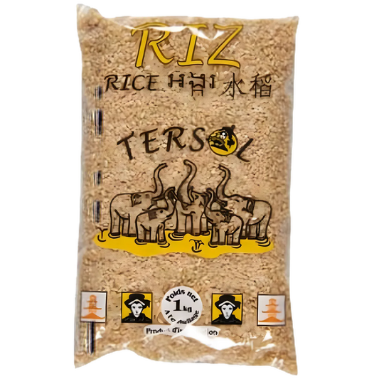 Riz Complet TERSOL - Fibres et Nutriments en sachet 1kg, épicerie salée avec illustration d’éléphants, idéal pour une alimentation saine.