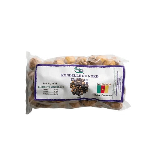 Paquet de Rondelle du Nord de Saubo Foods : des noix rondes dans un emballage plastique.