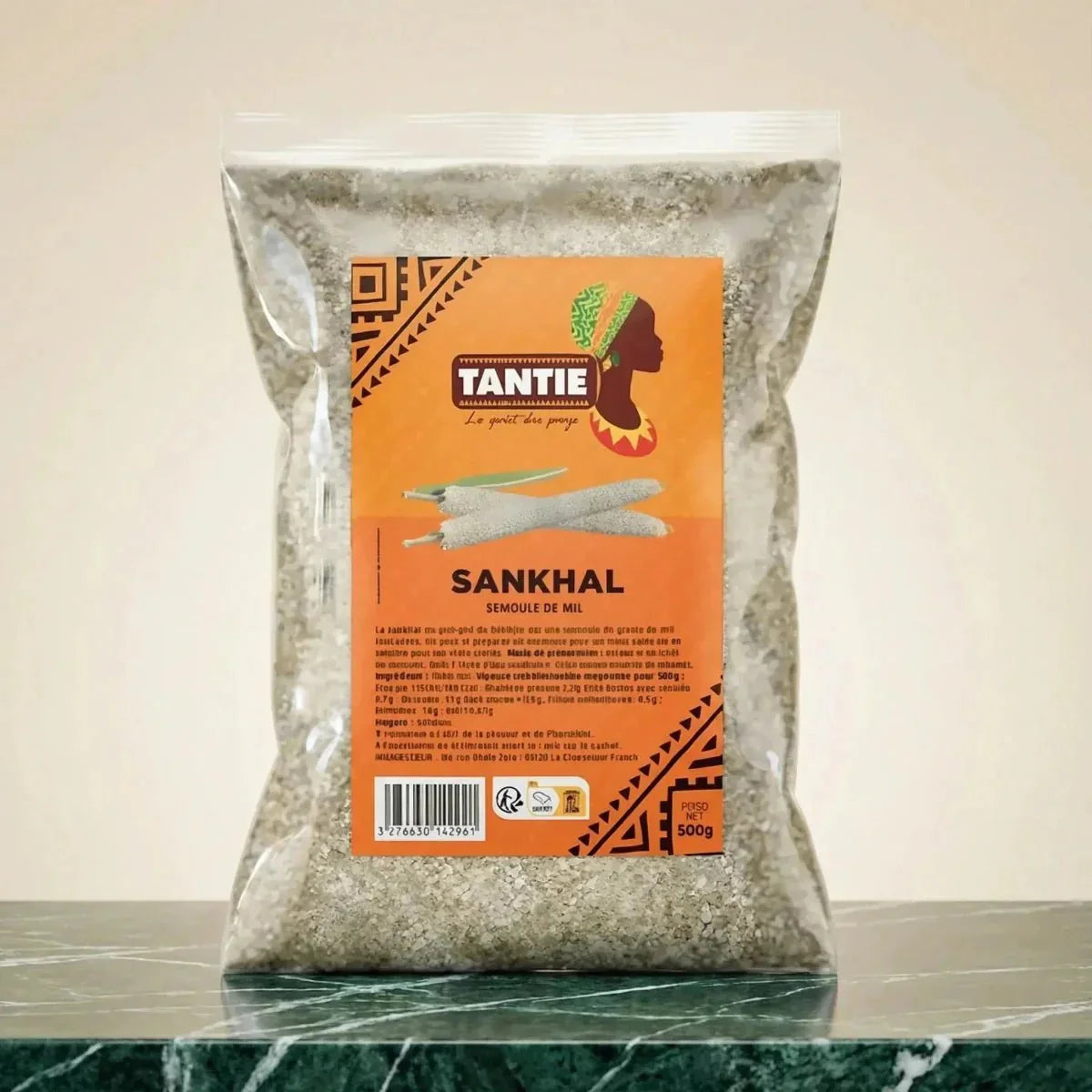 Sankhal millet semolina from TANTIE, presented in a transparent bag.