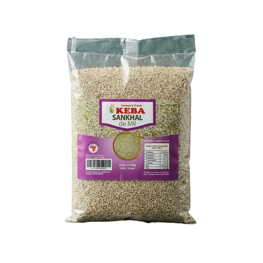 Sac de Sankhal de Mil Keba de Farmer's Fresh uni. L'emballage indique les ingrédients.