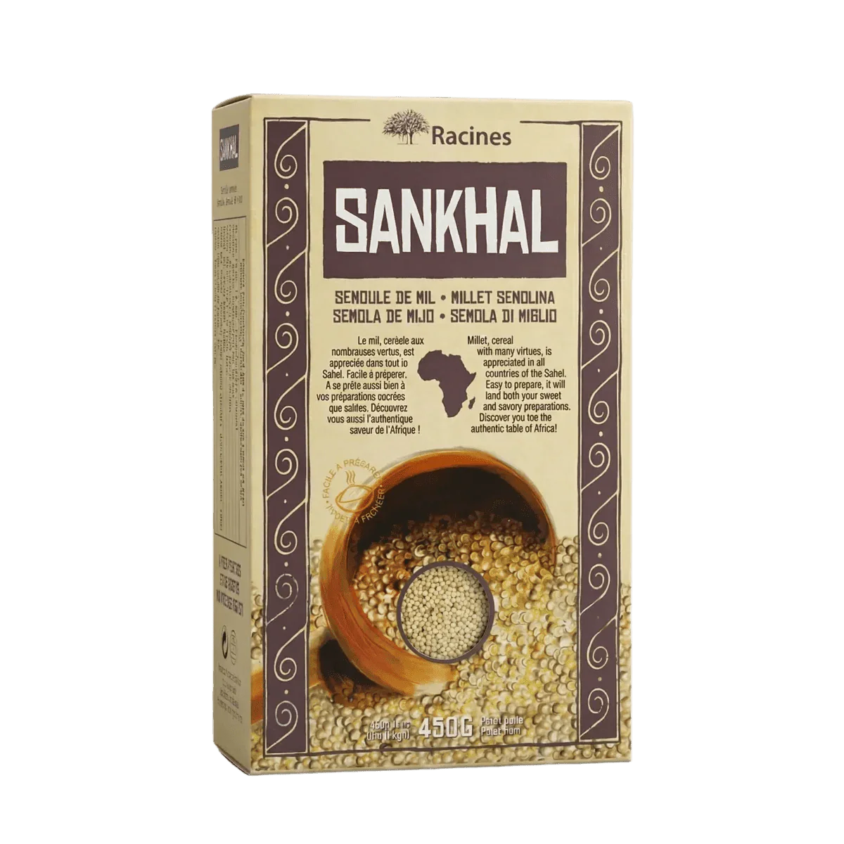 Boîte de Sankhal RACINES, une céréale de mil africaine.