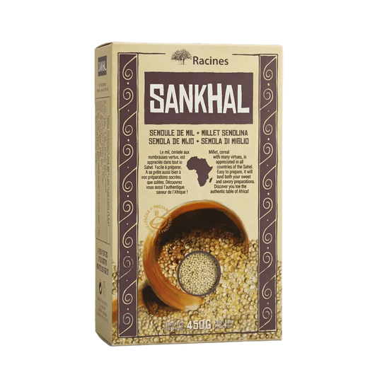 Boîte de Sankhal RACINES, une céréale de mil africaine.