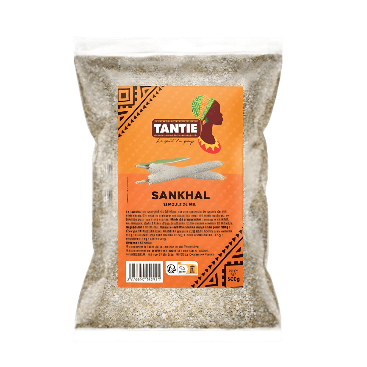 Sankhal TANTIE 500g en sachet transparent, semoule de mil traditionnelle pour plats africains, ÉPICERIE SALÉE - NKOSI.