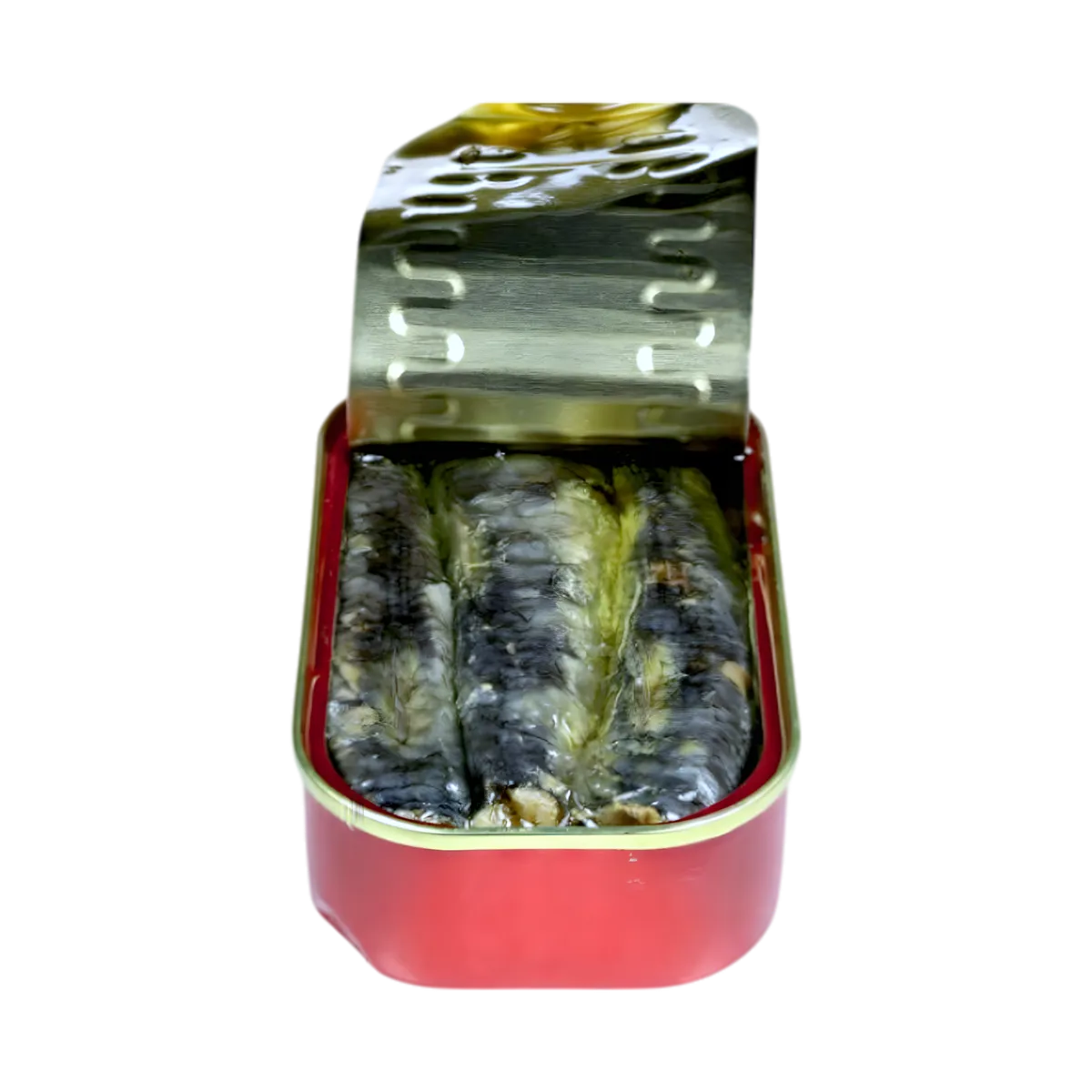 Boîte ouverte de sardines à l'huile ANNY montrant des sardines entières en conserve, parfaites pour salades et recettes savoureuses.