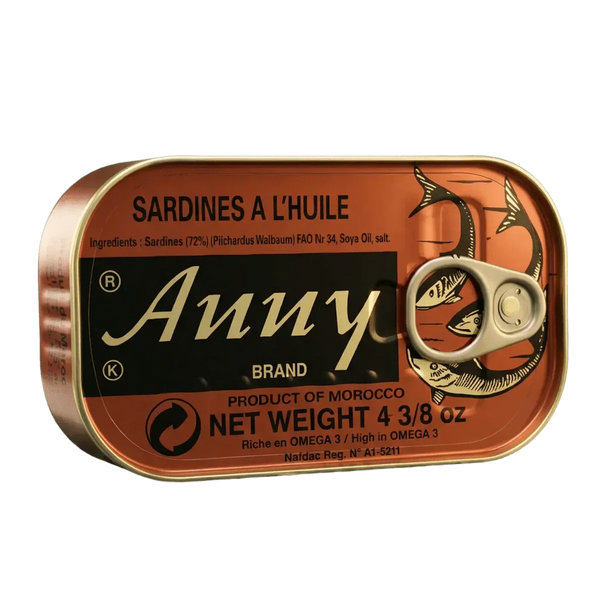 Sardines à l'huile ANNY - vue ingrédients et texture | Épicerie africaine NKOSI