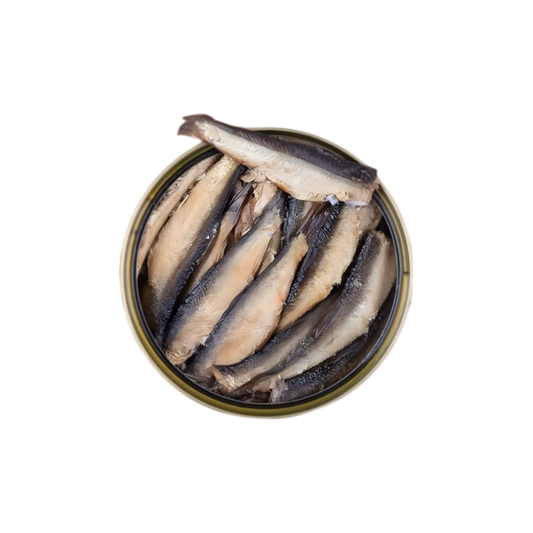 Vue ouverte d'une boîte de sardines au naturel Glenryc RACINES montrant des filets entiers en conserve, parfaits pour les amateurs de fruits de mer - NKOSI.