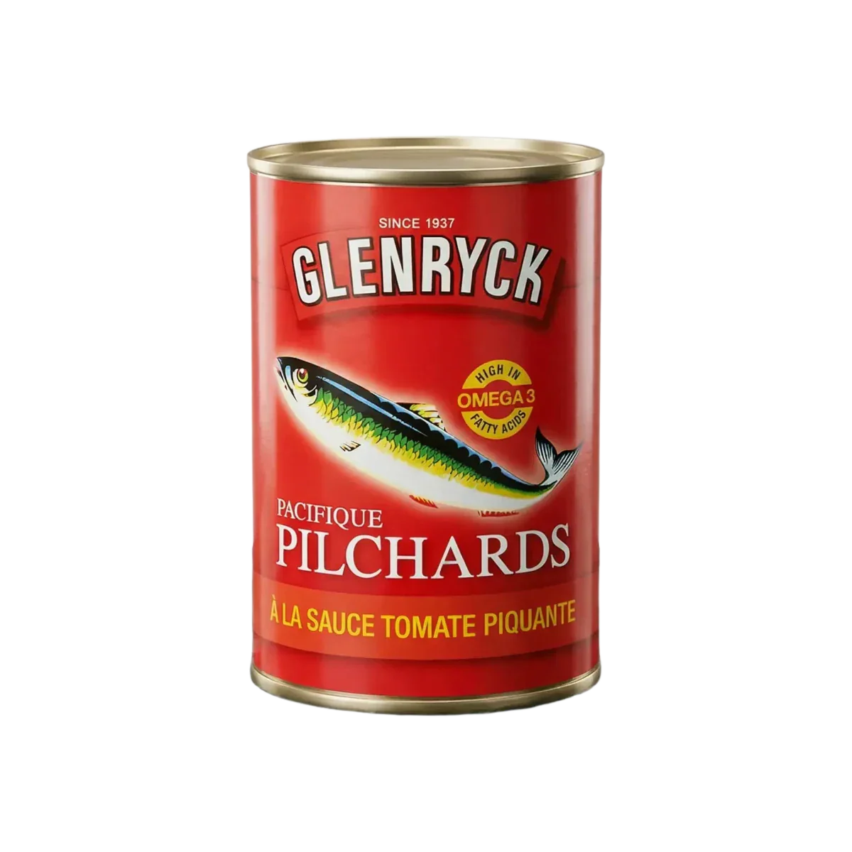 Blikje sardines in pittige tomatensaus Glenryck.