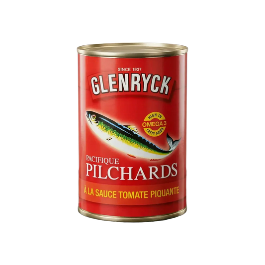 Blikje sardines in pittige tomatensaus Glenryck.