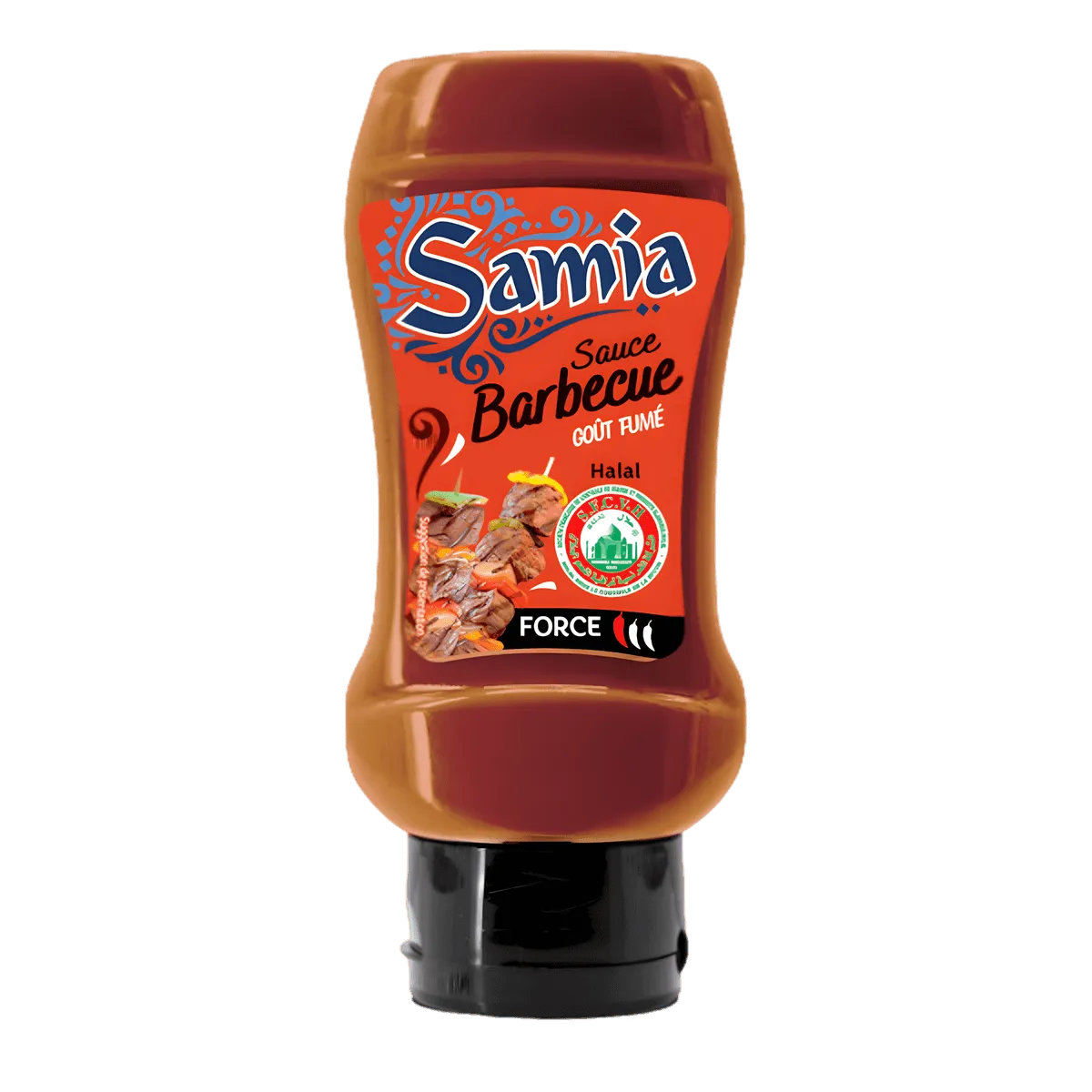 Sauce barbecue halal SAMIA goût fumé en flacon souple, idéale pour grillades et marinades. Condiment certifié halal - HUILE, CONDITIONNEMENT, ÉPICES - NKOSI.